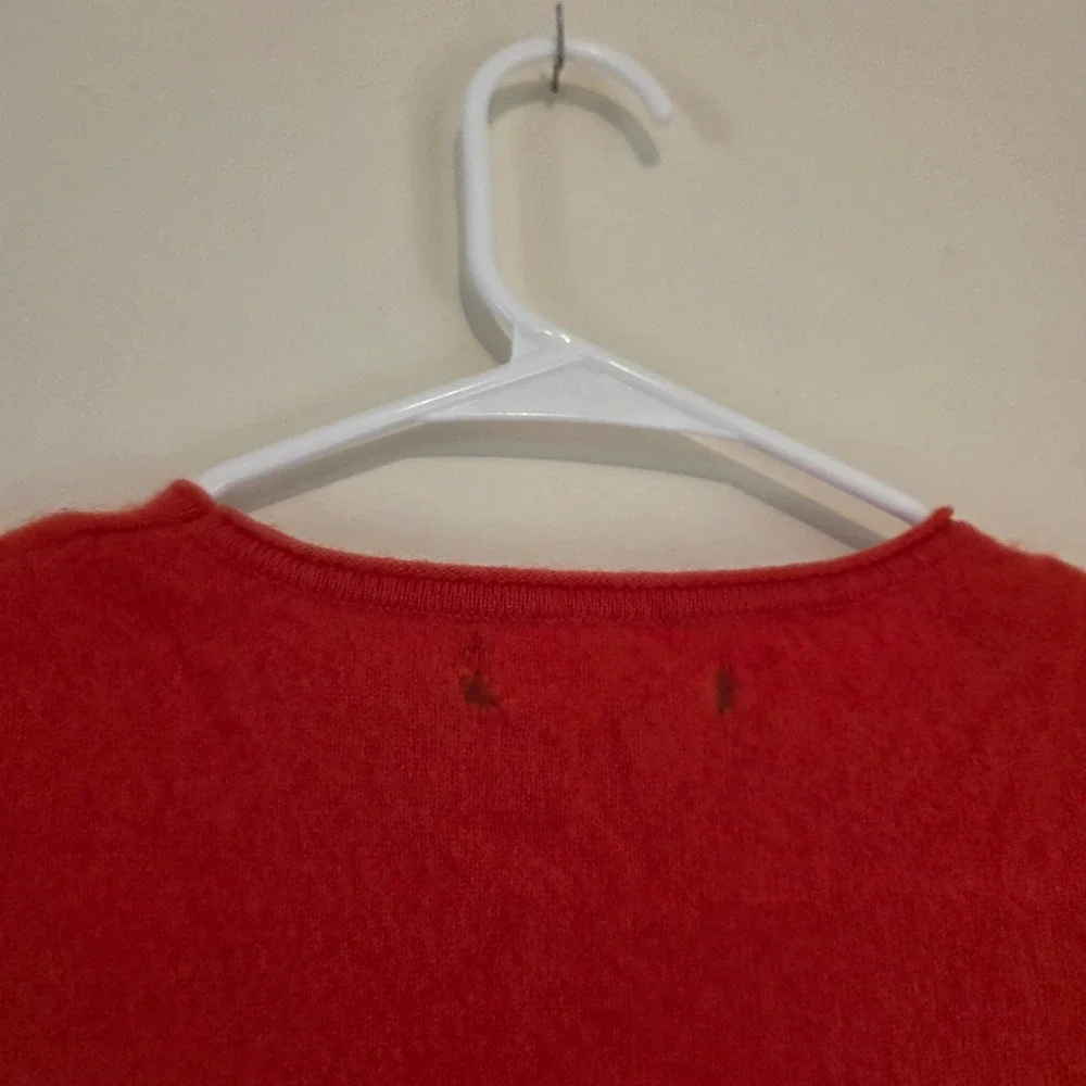 Womens 100% Cashmere Sweater Size Small Orange Short Sleeve Roll Neck Luxury